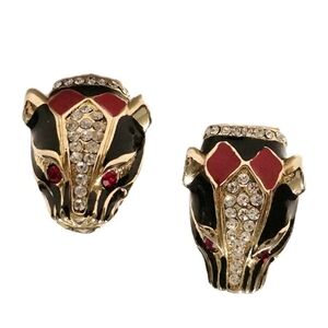vintage Ciner Styl panther leopard head earring pave set crystal enamel unsigned